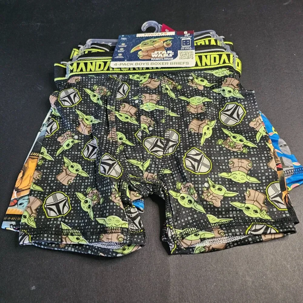 NWT Boys Star Wars Mandalorian Boxers Size 6 Pack 4 Boxer Briefs Moisture Wick